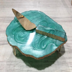 Customized Eco-Friendly Medium Size Best Quality Indian Handmade <b>Cake</b> Platter with Resin Base Birthday <b>Cake</b> Stand Server - Product Image 2