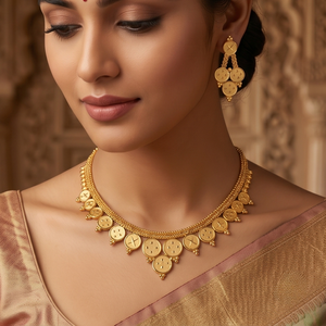 Divyoro Gold Plated Copper Alloy Classic <b>Statement</b> <b>Necklace</b> Earrings Set Adjustable Length Circular Bead Design for Women - Product Image 3