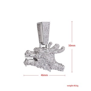 Colgante de Cobre Personalizable con Diamante Moissanite, Estilo Solemne y Elegante, Colgante de Cabeza de Dragón con Cuernos - Product Image 2