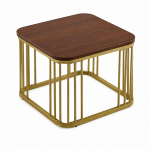 Table basse carrée moderne avec plateau en bois et structure en métal doré, table centrale contemporaine pour salon, table d'appoint, mobilier de maison - Product Image 1