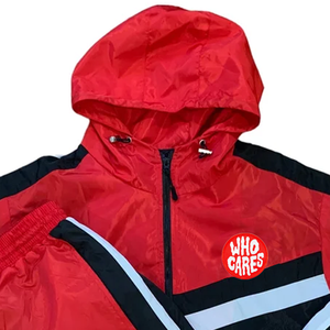 Unisex Red Black Color Blocking Hooded Tracksuit Set Windproof Zipper <b>Jacket</b> Drawstring Pants Streetwear Style Adult Spring Wear - Product Image 3