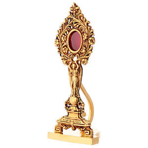 Excellent Brass Plated Reliquary with red gem Statue Finished gold Handmade Christian <b>Decor</b> Home Church Alter <b>Holy</b> <b>Communion</b> - Product Image 5