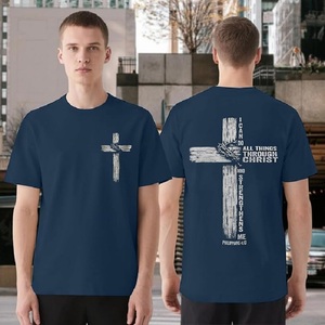 T-shirt décontracté à manches courtes en jersey respirant bleu marine pour homme avec imprimé croix et verset biblique Philippiens 4:13, col rond - Product Image 4