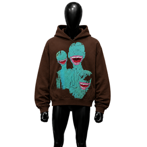 Sudadera con Capucha Oversize Marrón con Estampado Gráfico de Streetwear y Diseño Casual Oversize con Estampado de Alien, Bolsillo Frontal con Logo, Manga Regular, Otoño - Product Image 1