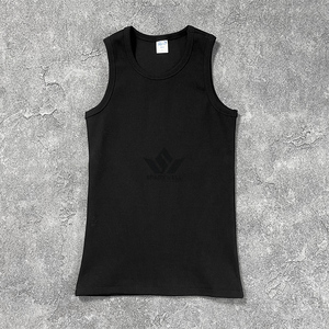 Men's <b>Black</b> Solid Color Tank <b>Top</b> O-Neck Sleeveless Knitted Cotton Casual <b>Vest</b> Regular Fit Breathable - Product Image 1