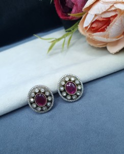 Round Shape Kundan Stud Earrings Oval Stone Studded Antique <b>Gold</b> Plated Kundan Earrings Traditional Kundan Earrings Manufacturer - Product Image 6