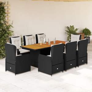 Conjunto de Comedor de Jardín de 8 Plazas en Poliratán Color Crema Blanco y Negro para Exteriores - Product Image 1