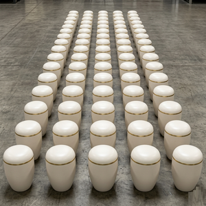 Luxury White Decorative Funeral Urn Golden Band Metal Memorial Keepsake <b>Jar</b> <b>Large</b> Capacity Cremation Urns <b>Jars</b> for Adult Ashes - Product Image 4