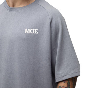 T-shirts pour hommes en coton épais à manches raglan grises, coupe ample et oversize, col rond, manches courtes, style streetwear, avec logo personnalisé, pour la gym - Product Image 4