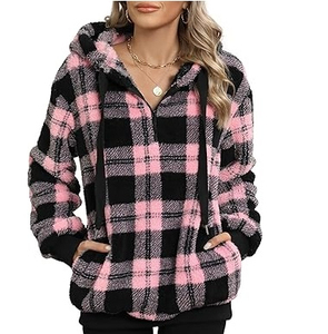 WOLF AKIMBO <b>Women's</b> Pink <b>Black</b> Fleece Wool/Nylon Lined Winter <b>Hoodie</b> Long Sleeve Zip-Up Casual Pullover with Pockets - Product Image 1