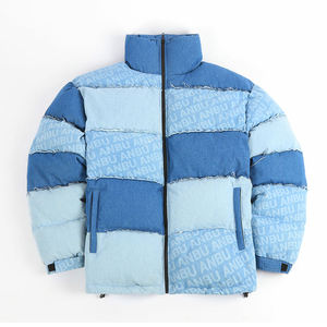 Men Winter Denim Puffer Jacket New Design Warm Quilted <b>Stitching</b> Bubble Bomber Jean <b>Coat</b> Wholesale - Product Image 1
