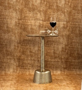 Contemporary Cast Aluminum <b>Bar</b> <b>Table</b> Ribbed Pedestal Base Wide Round Top Strong Stability Refined Minimal Luxe Accent - Product Image 6