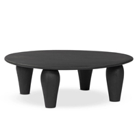 Table basse de salon moderne décorative avec pieds massifs, finition sablée, plateau rond en bois de manguier massif, qualité supérieure