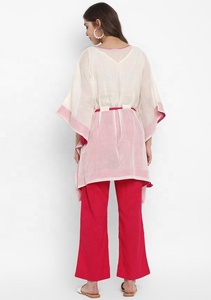 Ensemble Kaftan court en coton doux respirant, how, attraction rouge contrastée, pantalon artisanal avec tissu en coton doux respirant - Product Image 4