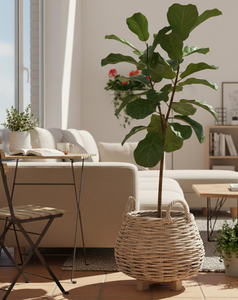 Cesta de mimbre natural tejida a mano con patas de madera, maceta redonda ecológica de mimbre para árboles y flores de Vietnam - Product Image 5