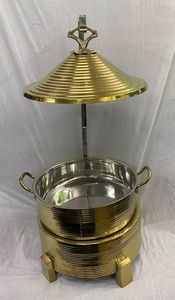 Calentador de Comida de Lujo Dorado, Moderno, con Diseño de Llave Griega y Base Cortada con Láser para Decoración Premium de Buffet de Bodas - Product Image 2