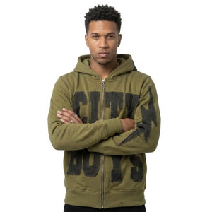 Sudadera con Capucha de Secado Rápido con Cierre, Verde Oliva, Estilo Urbano, Corte Holgado, Sudadera con Capucha para Hombre, Manga Regular, Felpa Francesa, Algodón - Product Image 3