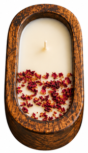 Bougie artisanale en cire de soja BuildtoSuit, taille moyenne, en bois, 11,5 pouces, moderne, biologique, respectueuse de l'environnement, pétales de rose séchés, 60 heures - Product Image 1