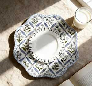 Blue Printed Check Floral Scalloped <b>Placemat</b> Bound Edge <b>Placemat</b> Elegant Tableware for <b>Dining</b> <b>Dining</b> <b>Table</b> <b>Placemat</b> Cottage - Product Image 6