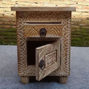 โต๊ะข้างเตียงไม้พร้อมลิ้นชัก สีขาวล้าง ดีไซน์ทันสมัย สำหรับห้องนอน - Product Image 2