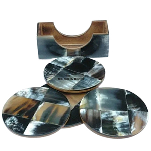 Ensemble de dessous-de-verre ronds faits à la main en corne, aspect artisanal, pour décoration de ferme, prix de gros - Product Image 1