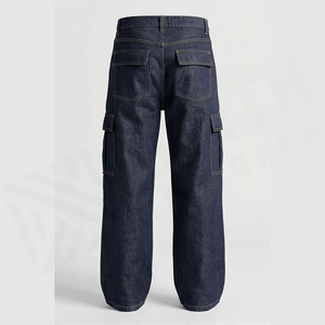 Pantalones Cargo de Mezclilla para Hombre, Cintura Alta, Lavado Oscuro, Corte Holgado, Estilo Utilitario, Jeans Casuales de Otoño - Product Image 2