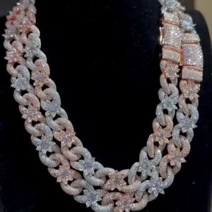 Collier Infini en Argent 925 avec Chaîne Fleur 15mm en Moissanite de Haute Qualité, Bicolore, Sertie de Pierres, Style Hip Hop, Bijoux Fins - Product Image 6