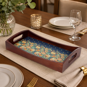 Elegante Bandeja de Servir de Madera con Diseño Botánico |   Bandeja Rectangular Decorativa para Té, Café y Aperitivos, para Mesa de Comedor, Decoración del Hogar y Regalos - Product Image 2