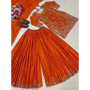 Ensemble de vêtements de fête pour femmes de créateur Sharara Plazzo Dupatta - Product Image 2