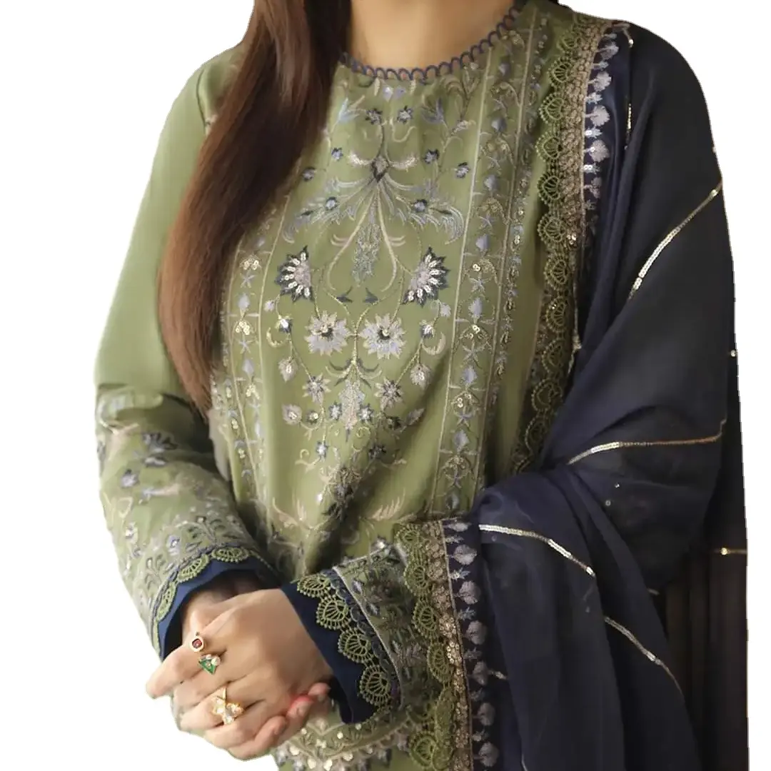 Indian Pakistani Latest Embroidered chiffon Salwar Kameez With Heavy Stonework Luxury Wedding Collection Hot Selling Dress 0383