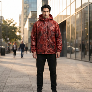 Men's Hooded <b>Red</b> Camouflage Printed PU Windbreaker <b>Jacket</b> Casual <b>Waterproof</b> Outerwear Autumn Wear - Product Image 6