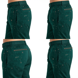 Pantalon Premium pour Homme avec Strass Superposés, Motif Cristal Galaxie Émeraude, Style Streetwear Contemporain - Product Image 4