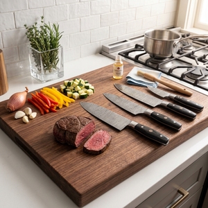 Juego de cuchillos de chef de Damasco forjados a medida, 4 piezas, mango de madera Pakka negra con bolsa de cuero, fabricación de cubertería de cocina para exportación - Product Image 2