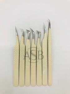 Pince à épiler d'extension de cils crème blanche enduite de poudre Prix de gros Pince à cils en acier inoxydable massif avec logo personnalisé - Product Image 6