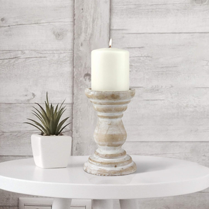 Porte-bougie pilier en bois blanc antique, support de bougie pilier vintage style bord de mer, support de bougie rustique côtier, centre de table décoratif - Product Image 2