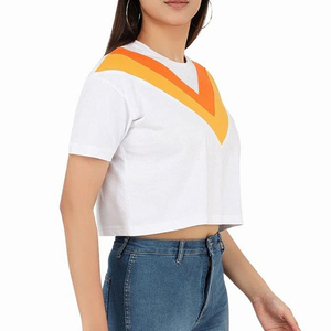 INDEX APPAREL Women's Purple Crop <b>Top</b> O-Neck Short Sleeve Printed Casual Spring Summer Wear - Product Image 2