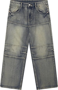 Vaqueros de mezclilla para hombre, lavados a la piedra, de pierna ancha, corte holgado, talla grande, cintura media, estilo casual urbano, 100% algodón, con bolsillo de parche - Product Image 4