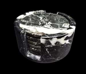 Black <b>Marble</b> Tea Coaster <b>Set</b> With Natural Stone Finish For Elegant Home Decor <b>Coffee</b> <b>Table</b> Protection Tea <b>Coffee</b> Use - Product Image 3