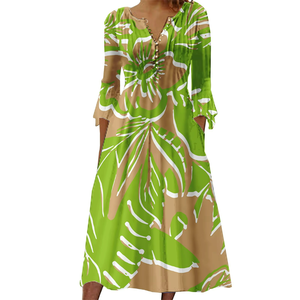 Vestido tropical plisado con estampado de plumeria personalizado bajo demanda, estilo tribal de isla, moda hawaiana 2023, nuevos atuendos, vestido samoano - Product Image 1