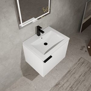 Mobile Bagno Moderno da 24 Pollici con Lavabo Integrato, Set Mobiletto Bagno Bianco con Ampio Spazio per Bagni Piccoli - Product Image 1