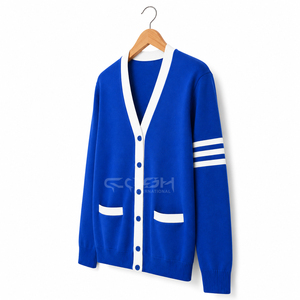 Suéter de Lana Personalizado Cosh International, Diseño Griego, Cárdigan Azul Tejido para Mujer, Cuello en V, Manga Larga, Estilo Preppy - Product Image 3