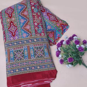Tissu en crêpe brodé rouge cramoisi à motifs floraux géométriques en zigzag et cachemire, léger, 54 pouces, matière Daman pour Kurti - Product Image 4