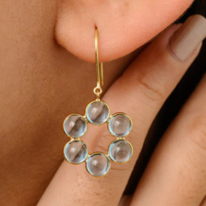 18K White Gold Blue Topaz Bezel Drop <b>Earrings</b>-Geometric Dangle Style - Product Image 1