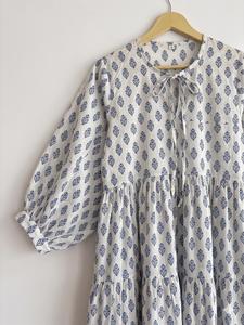 Vestido Midi para Mujer con Estampado Floral, Manga Larga, Cuello Redondo, Corte Regular, Estilo Vintage, Verano, Algodón, Línea A, Transpirable - Product Image 2