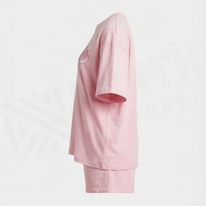 Pink Women's 2 Piece Shorts Set Crew Neck Short Sleeve T <b>Shirt</b> With <b>Flame</b> Letter Print Loose Fit Casual Spring Summer Wear - Product Image 3