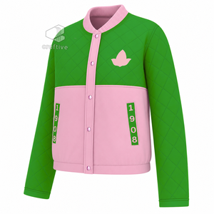 อัลฟ่า |   คาปา |   เสื้อแจ็คเก็ตพัฟเฟอร์สำหรับผู้หญิง Alpha Sorority แบบติดกระดุม ปักลาย  บอมเบอร์แจ็คเก็ต  บุฉนวนกันหนาว สำหรับฤดูหนาว - Product Image 2
