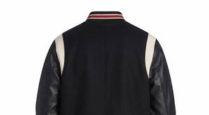 Veste varsity noire pour homme, manches en cuir PU, logo brodé, fermeture éclair sur le devant, style preppy, vêtement d'automne - Product Image 5