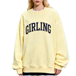 Girling <b>Women's</b> Oversized Crew Neck Sweatshirt <b>Yellow</b> Letter Print Regular Fit Autumn Knitted Cotton Long Sleeve <b>Top</b> - Product Image 1
