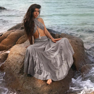 Falda Maxi Bohemia para Mujer, de Gasa de Algodón Orgánico, con Volantes, Larga y Fluida, Suave y Ligera, para Verano - Product Image 1