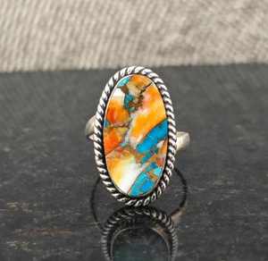 Anillo de Plata de Ley 925 con Turquesa Ostra, Amuleto Bohemio, Joyería Artesanal con Piedras Preciosas, Regalo - Product Image 4